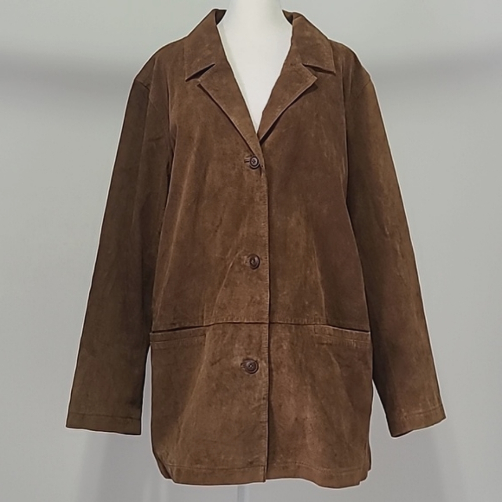 DENIM & CO 100% LEATHER JACKET Unisex BROWN 1X Relaxed Utility Free People